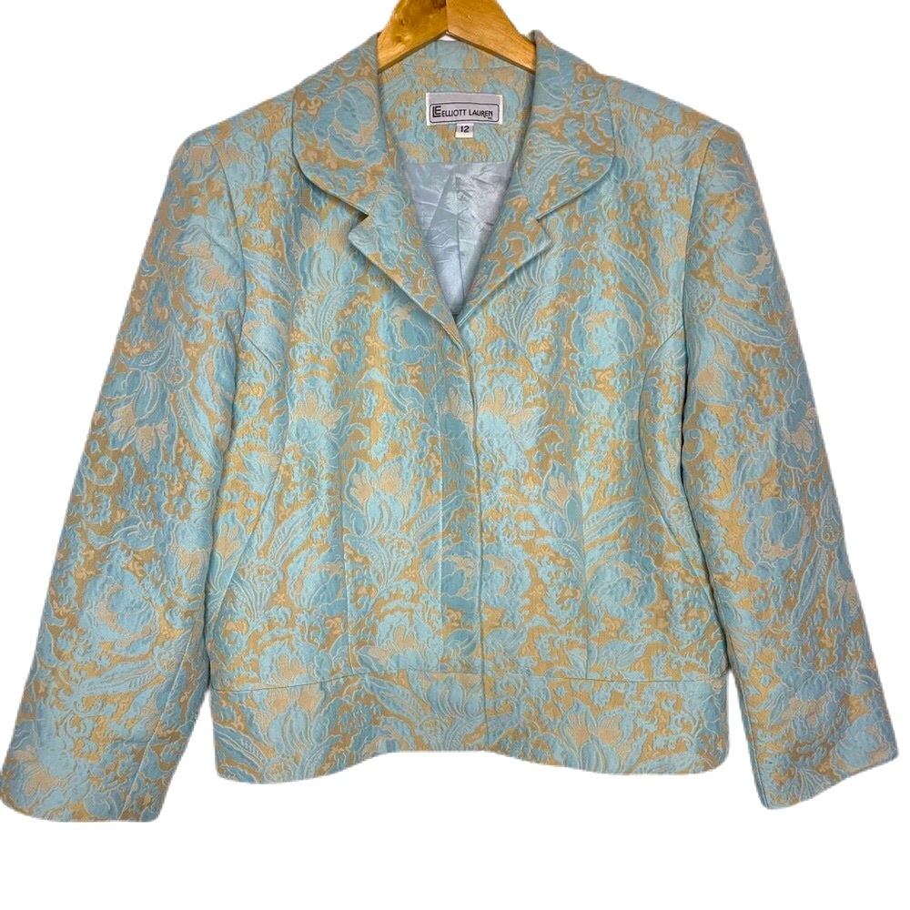 VTG Elliott Lauren Damask Crop Blazer Made in‎ USA Size 12